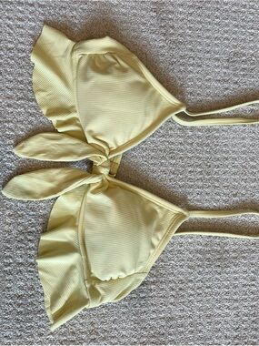 Butter Yellow Ribbed Knot Front Bikini Top